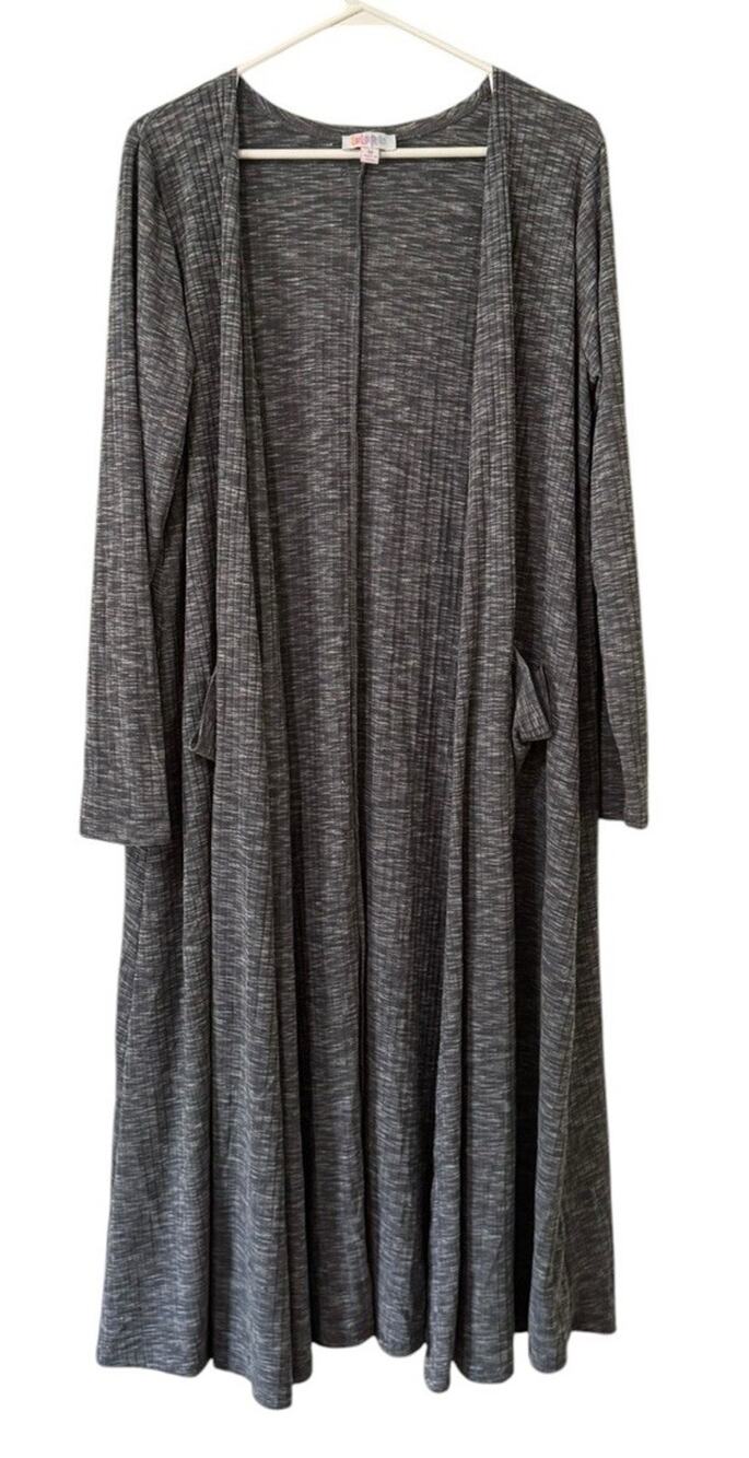 LuLaRoe Women Sz Medium Gray Cardigan Open Front Duster‎ Pockets Teacher Stretch
